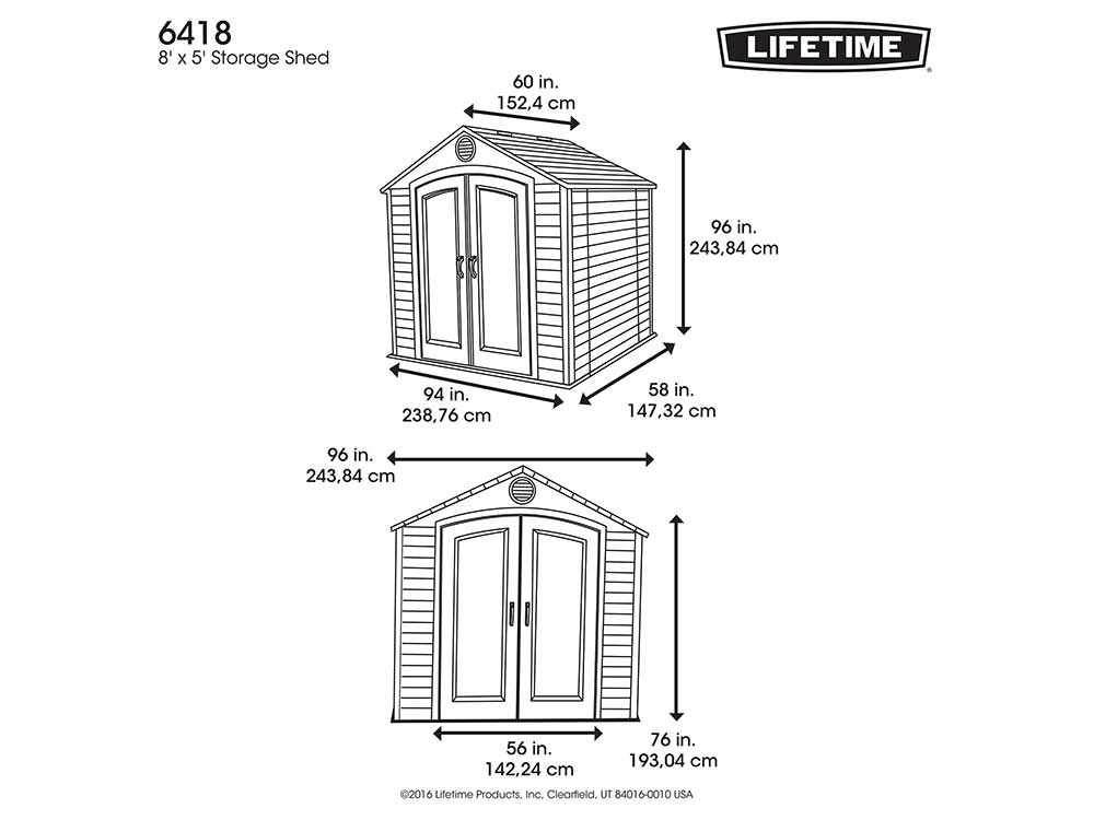 Сарай (хозблок) садовый LIFETIME 8x5 6418 габариты 152,4 х 244 см из пластика, с двускатной крышей, для дачи или загородного дома