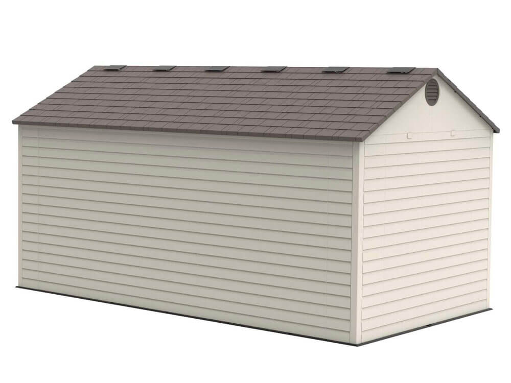 Сарай (хозблок) пластиковый LifeTime 15x8 DD 60079 габариты 239 х 452 см с двускатной крышей для дачи или загородного дома