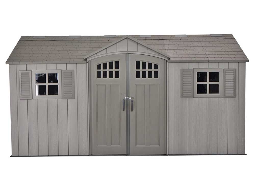 Сарай (хозблок) с боковой дверью WOODLOOK 15x8 DD 60318 с двускатной крышей, из пластика, для дачи или загородного дома