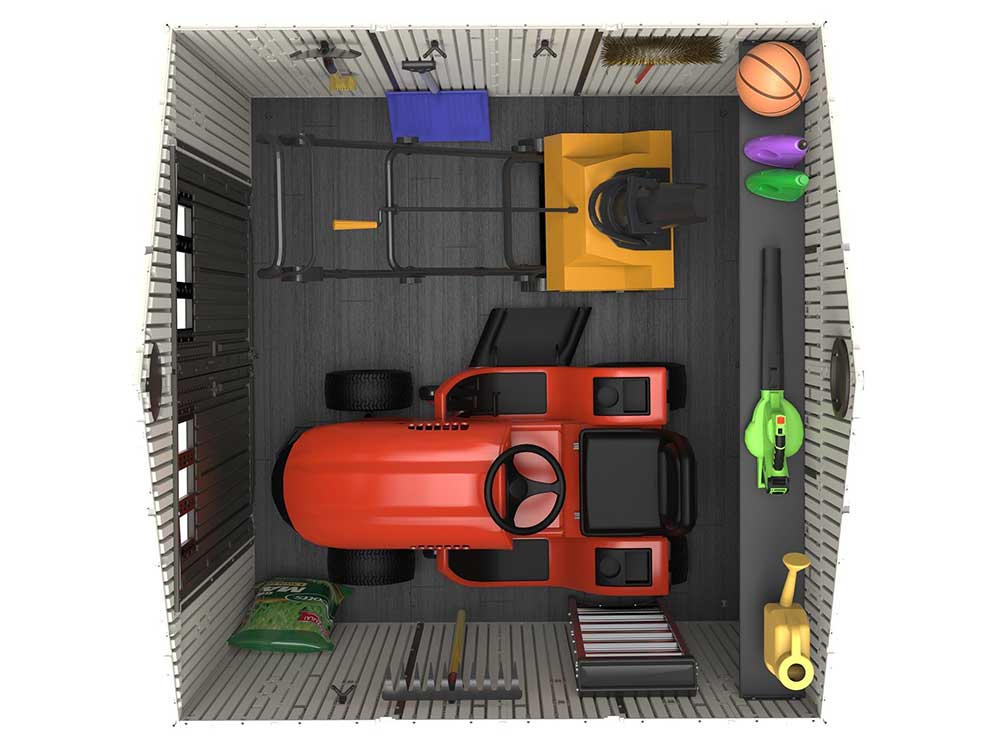Пластиковый сарай (хозблок) WOODLOOK 8x7,5 60299 габариты 223,6 х 238,7 см с двускатной крышей для дачи или загородного дома