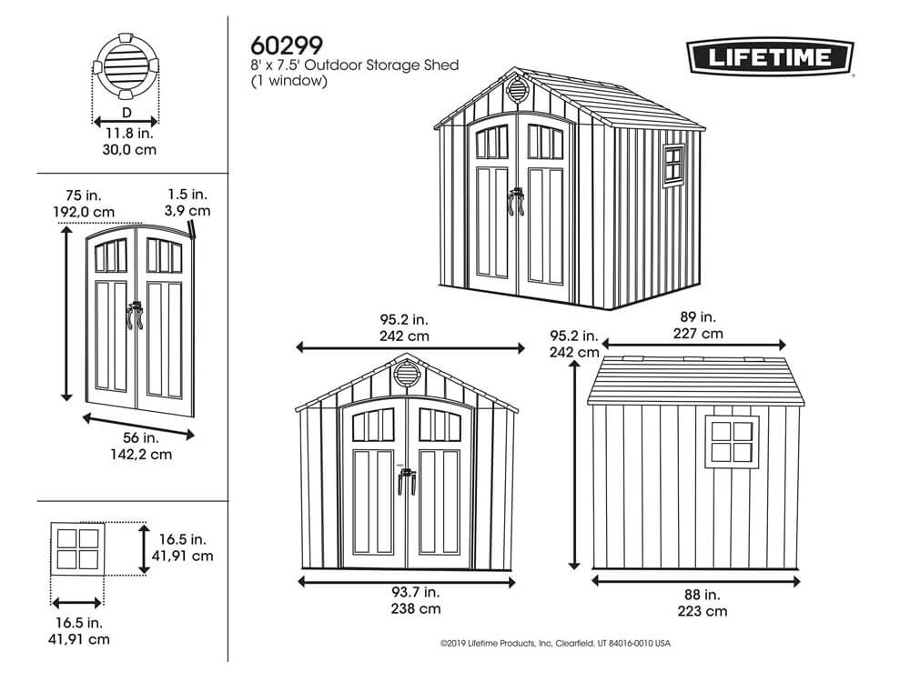 Пластиковый сарай (хозблок) WOODLOOK 8x7,5 60299 габариты 223,6 х 238,7 см с двускатной крышей для дачи или загородного дома