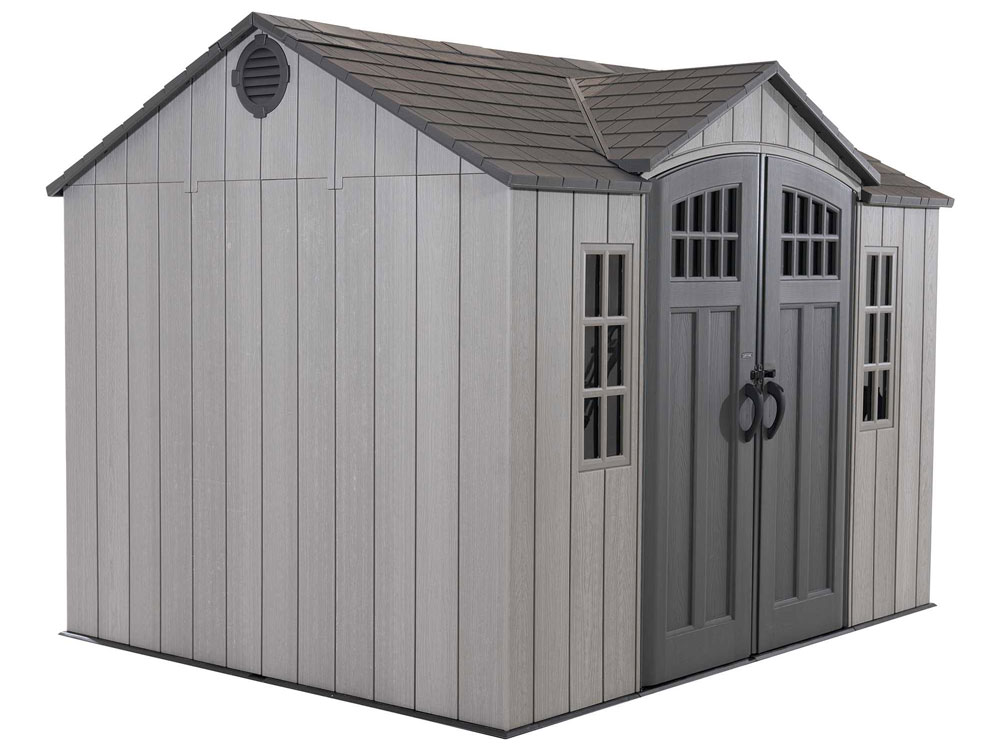Сарай (хозблок) пластиковый WOODLOOK 10x8 60334 габариты 238 х 299 см с двускатной крышей для дачи или загородного дома