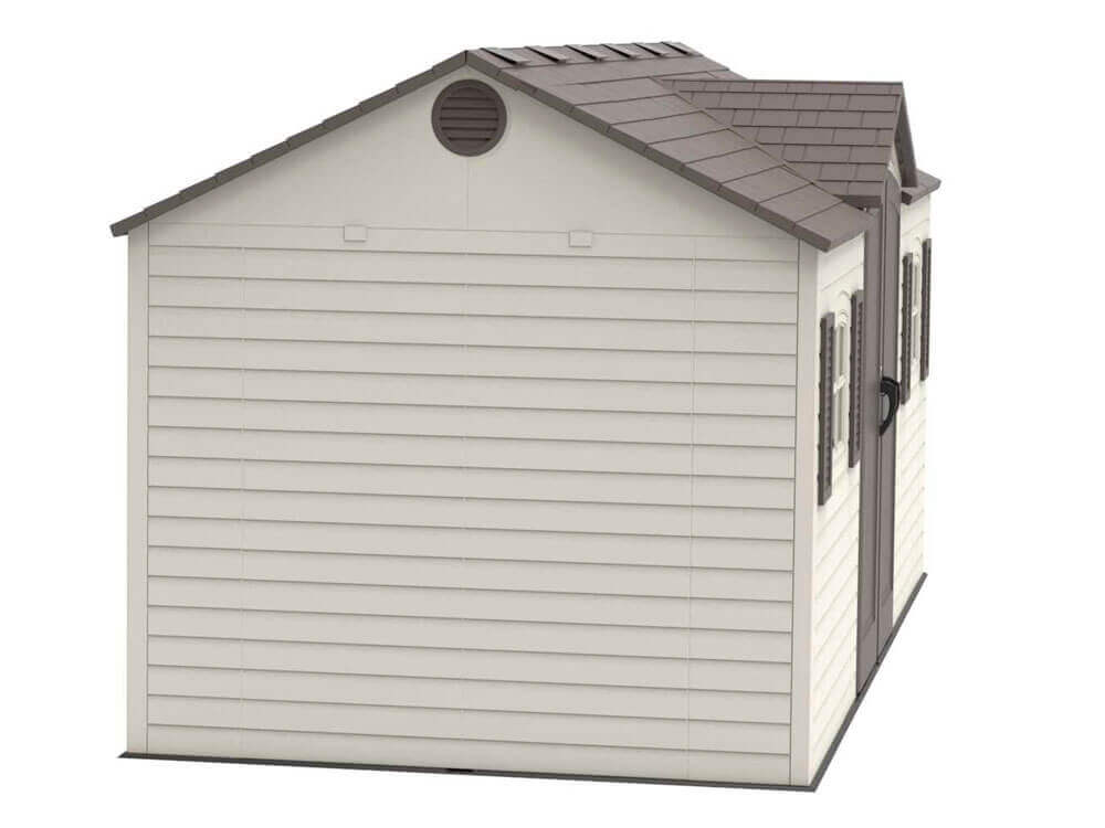 Сарай (хозблок) пластиковый LifeTime 15x8 DD 60079 габариты 239 х 452 см с двускатной крышей для дачи или загородного дома