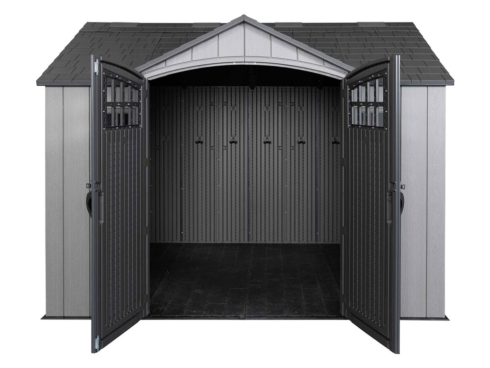 Сарай (хозблок) пластиковый WOODLOOK 10x8 60334 габариты 238 х 299 см с двускатной крышей для дачи или загородного дома